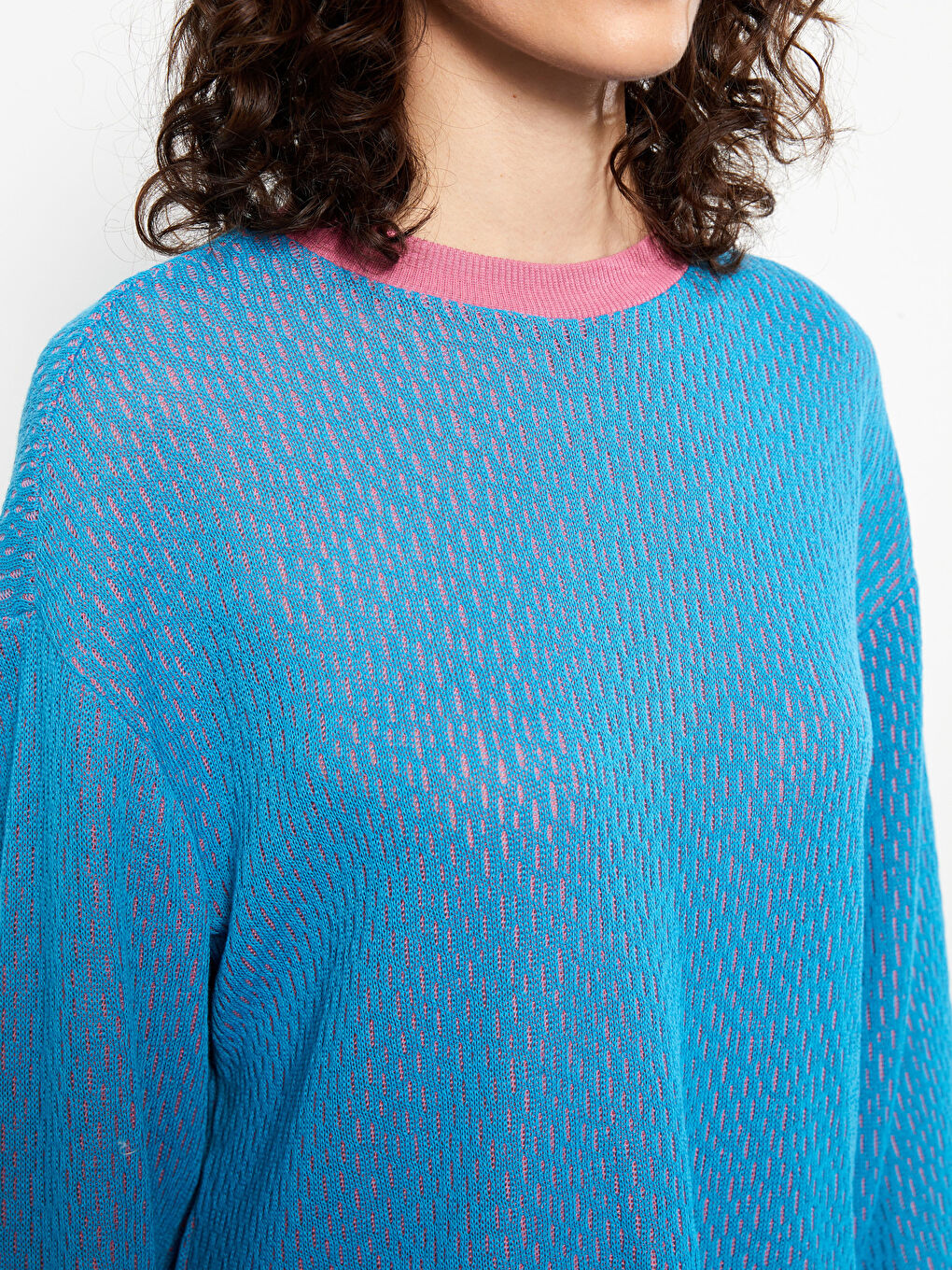 Crew Neck Self Patterned Long Sleeve Women's Sweatshirt -W2IG89Z8-GVA