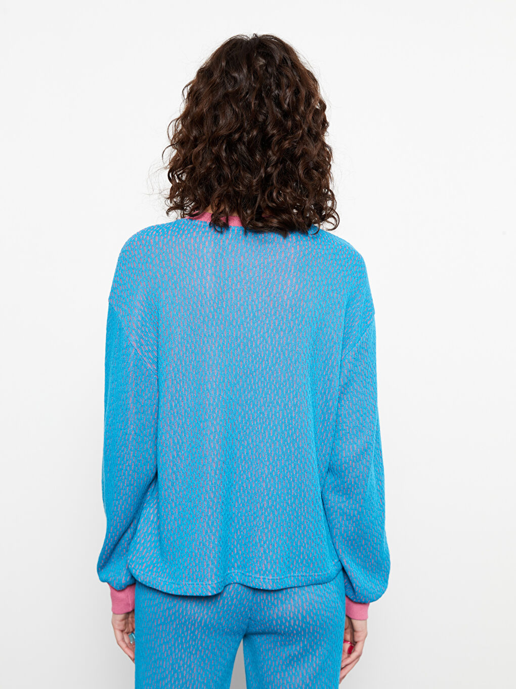 Crew Neck Self Patterned Long Sleeve Women's Sweatshirt -W2IG89Z8-GVA
