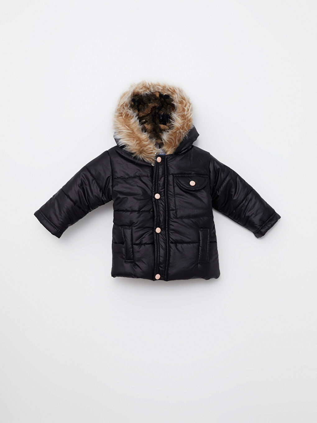 Siyah Kapüşonlu Uzun Kollu Basic Unisex Bebek Mont ve Tulum 2'li Takım-2