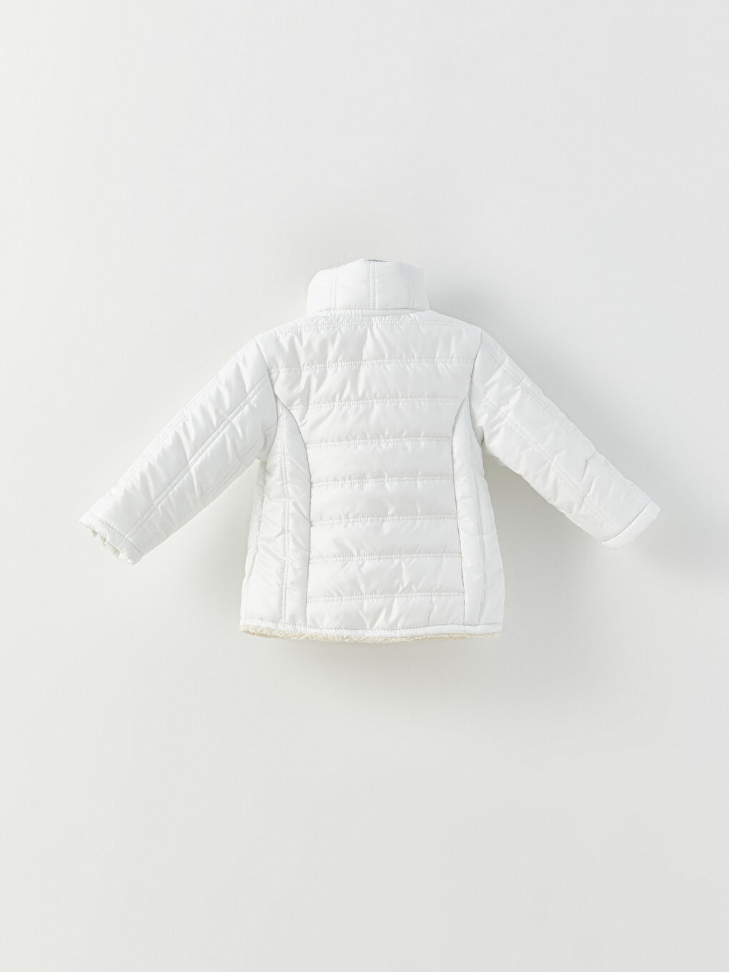 Beyaz Dik Yaka Uzun Kollu Kız Bebek Mont-2