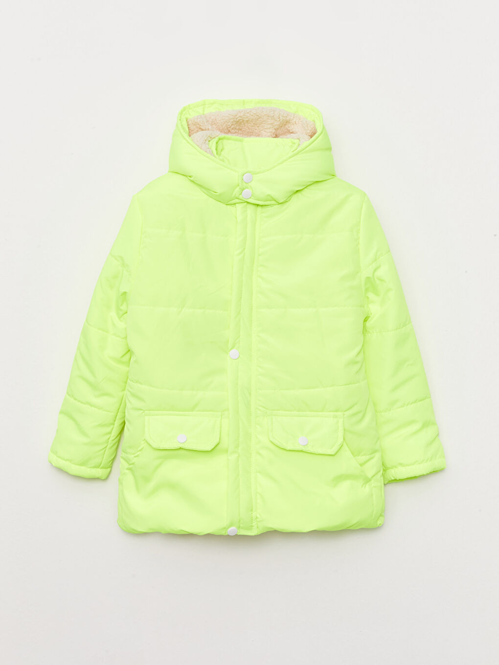 Yeşil Kapüşonlu Basic Kız Çocuk Mont