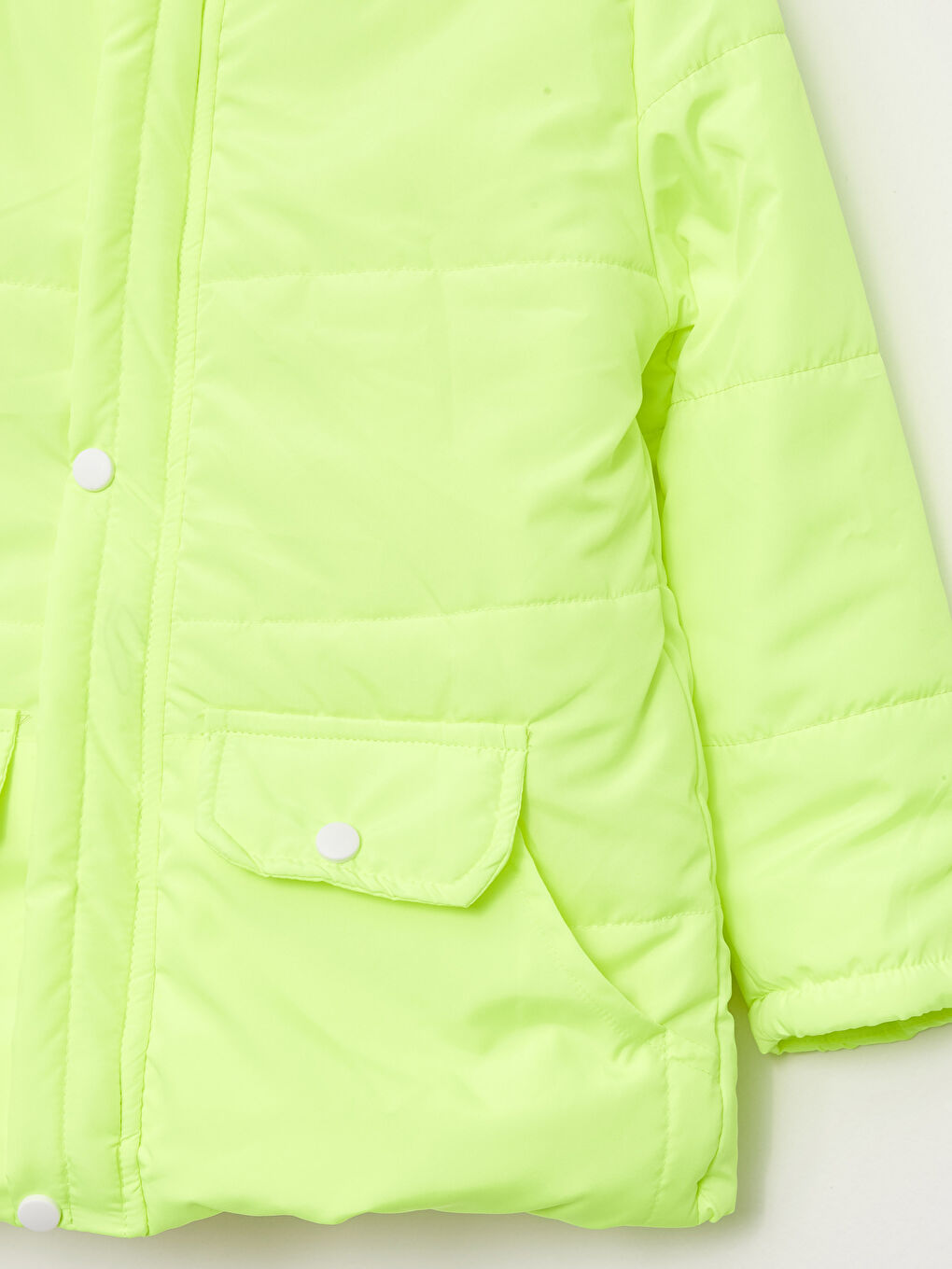 Yeşil Kapüşonlu Basic Kız Çocuk Mont-2