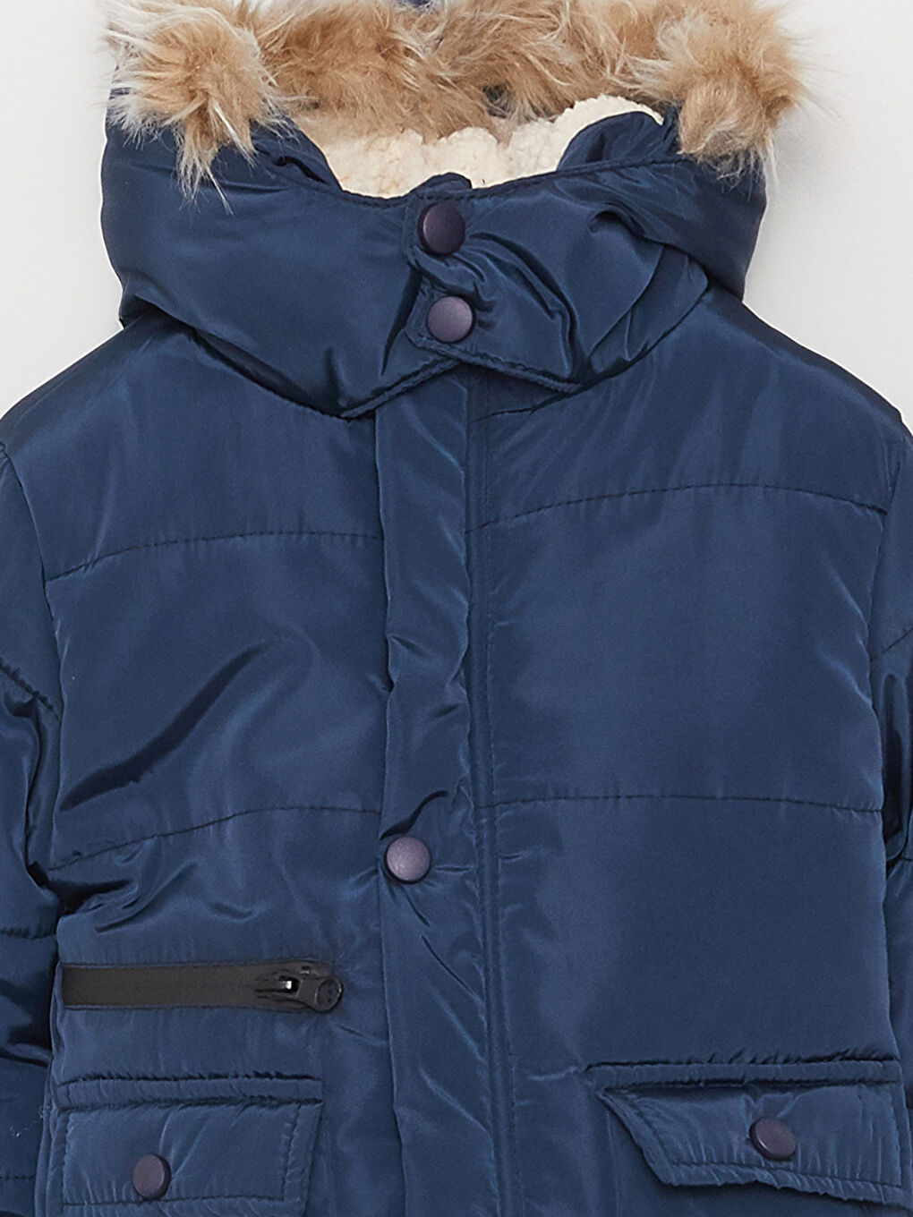 Lacivert Kapüşonlu Uzun Kollu Basic Erkek Bebek Mont-3