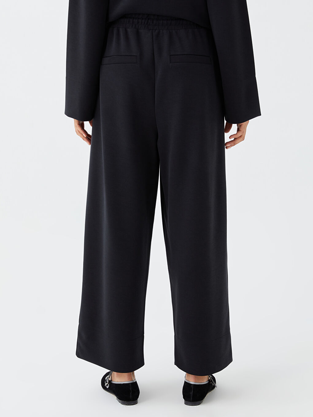 Siyah Beli Lastikli Düz Dalgıç Kumaş Kadın Pantolon-4