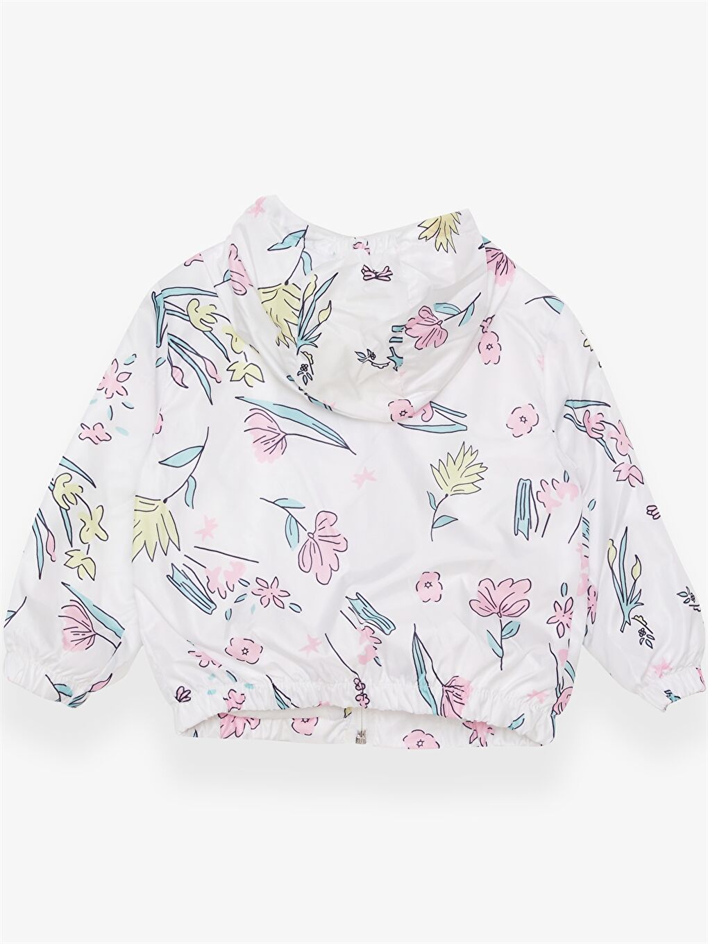 Beyaz Kapüşonlu Uzun Kollu Desenli Kız Bebek Yağmurluk-1