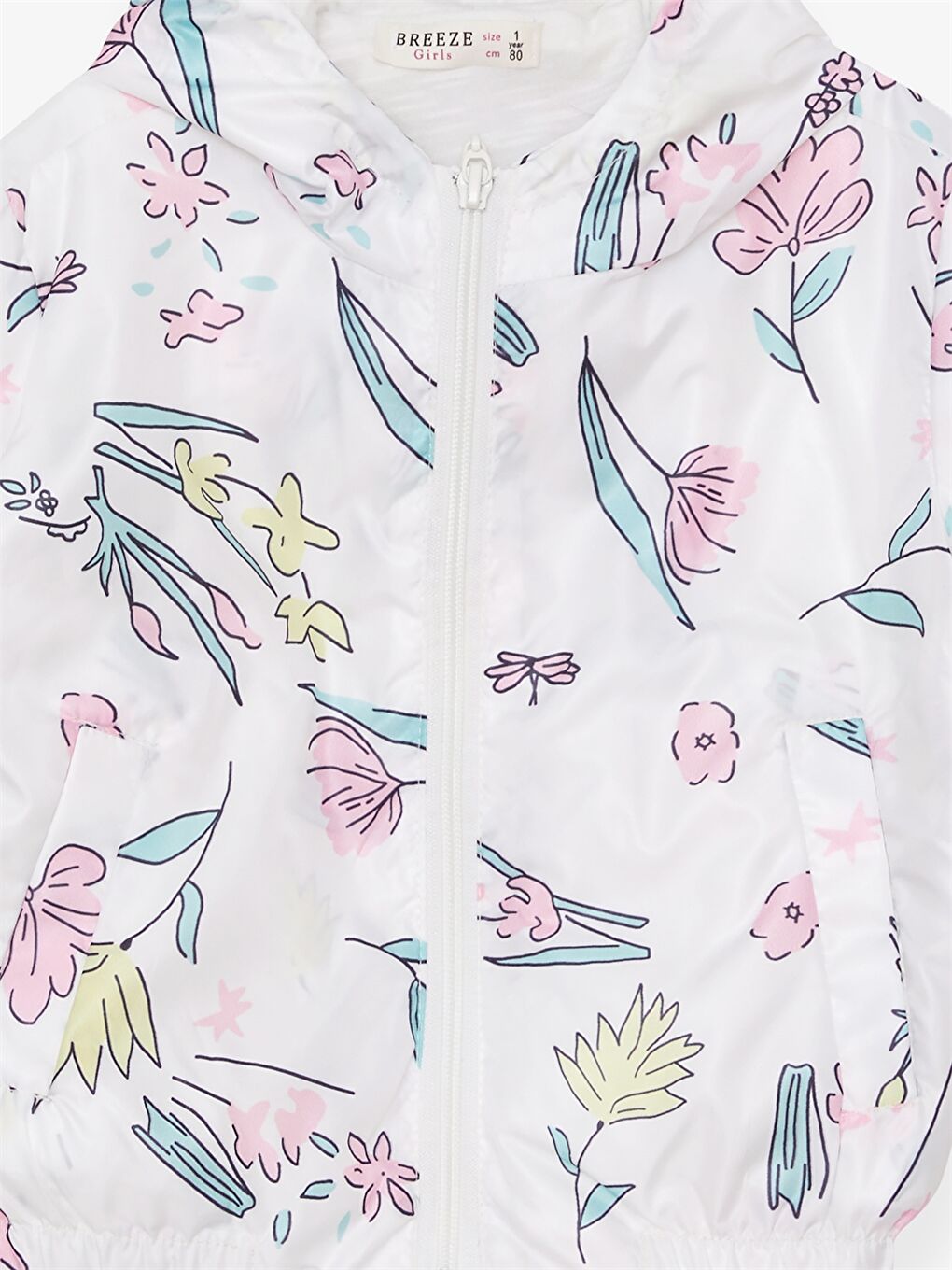 Beyaz Kapüşonlu Uzun Kollu Desenli Kız Bebek Yağmurluk-2