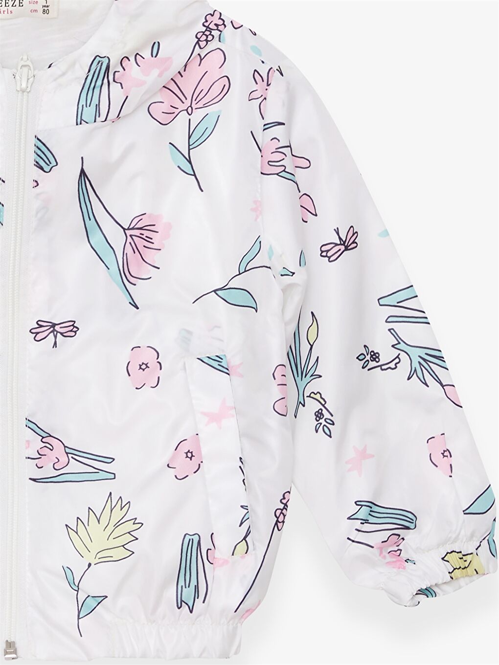 Beyaz Kapüşonlu Uzun Kollu Desenli Kız Bebek Yağmurluk-3