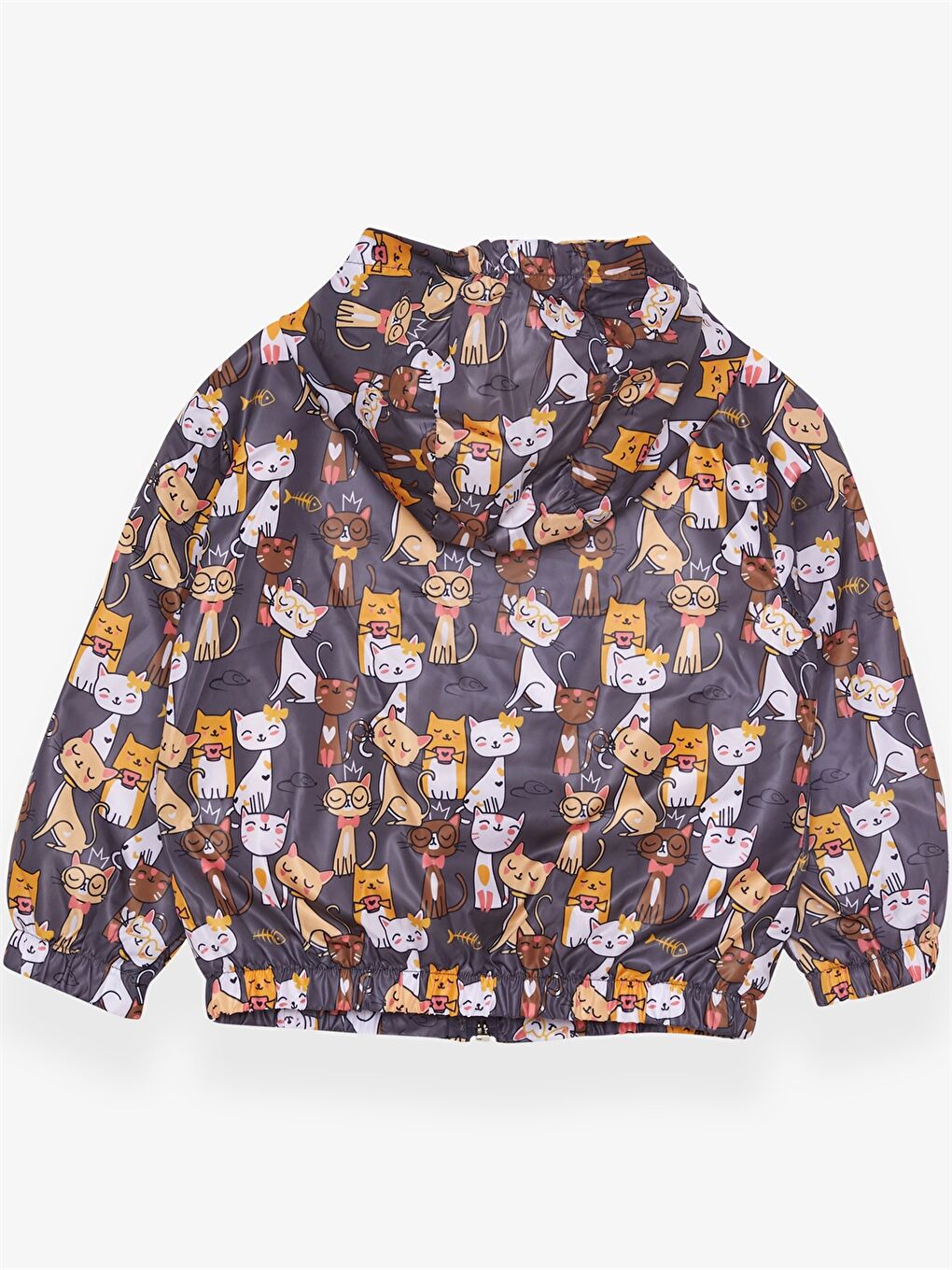 Antrasit Kapüşonlu Uzun Kollu Desenli Kız Bebek Yağmurluk-1