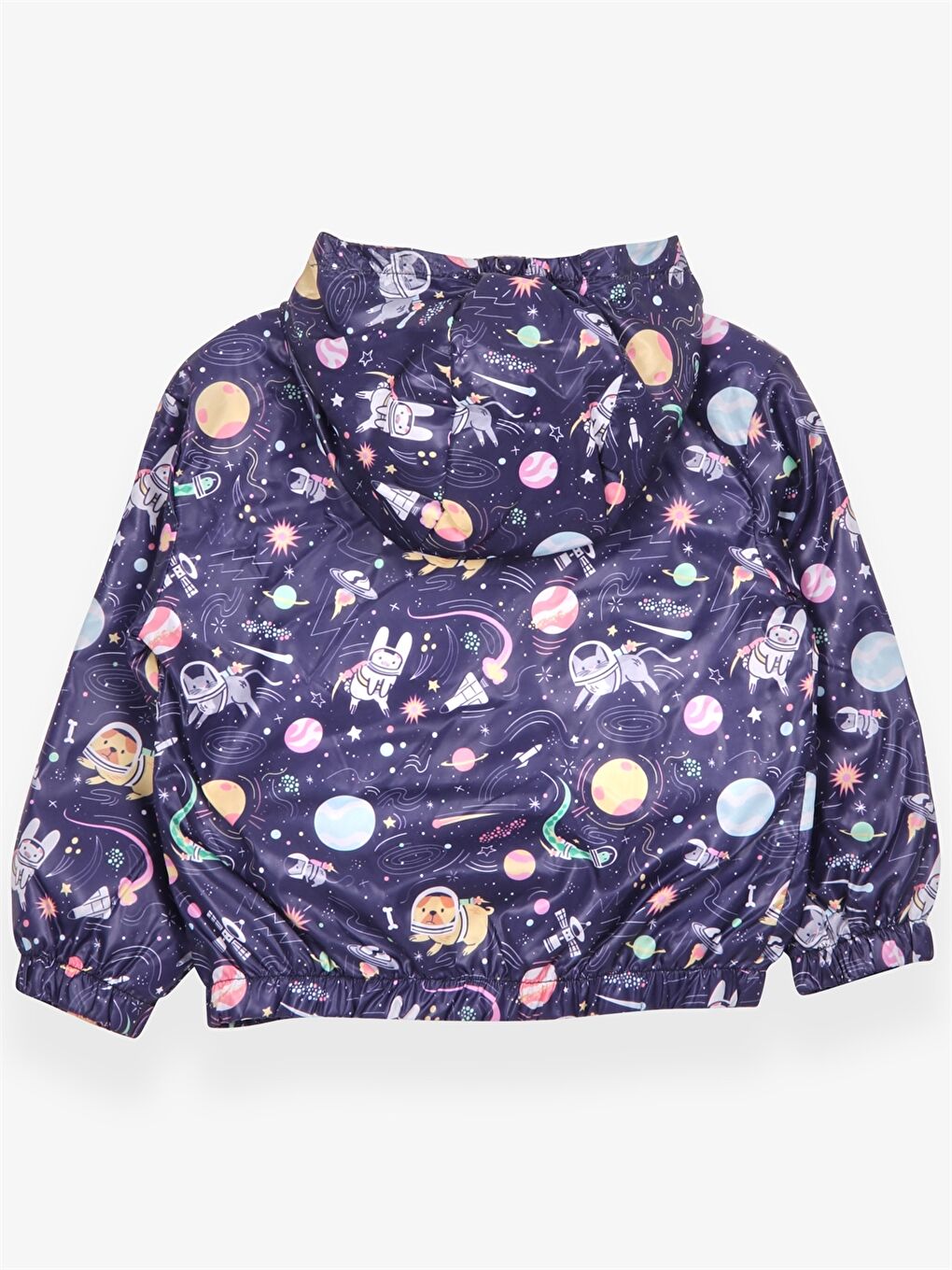 Mor Kapüşonlu Uzun Kollu Desenli Kız Bebek Yağmurluk-1