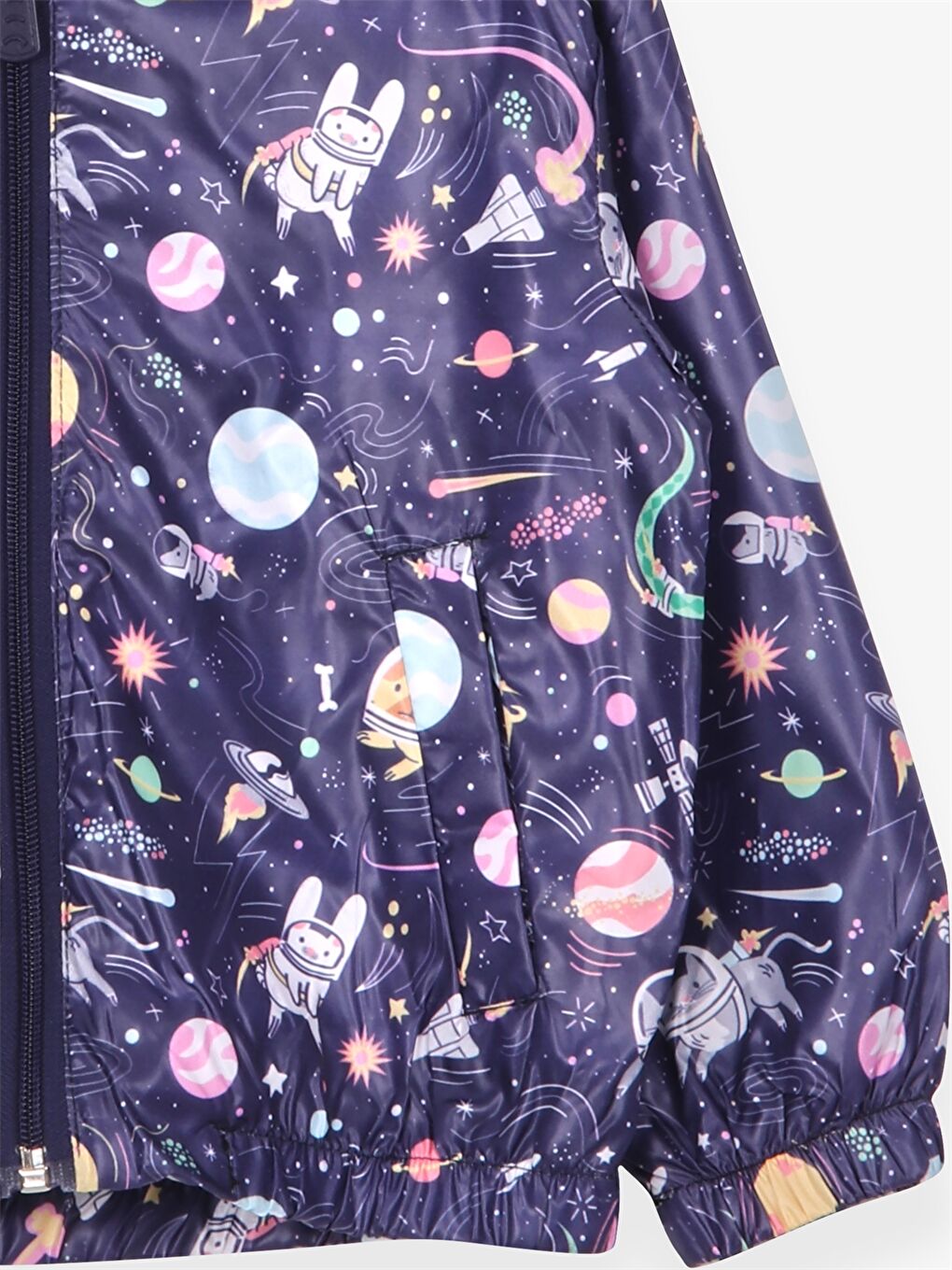 Mor Kapüşonlu Uzun Kollu Desenli Kız Bebek Yağmurluk-3