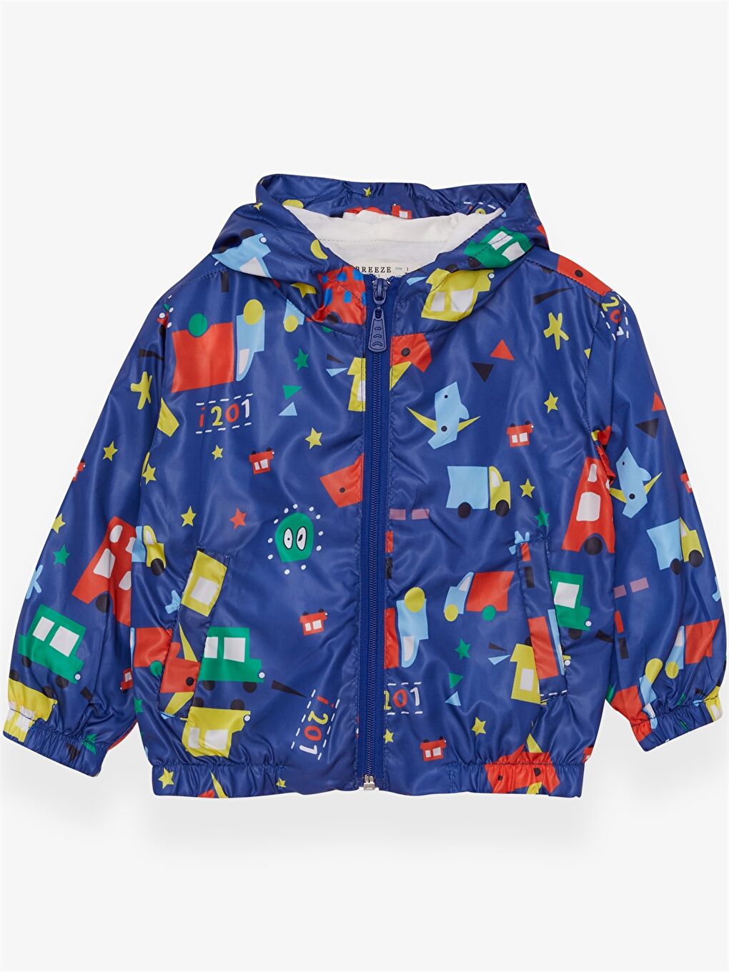 Lacivert Kapüşonlu Uzun Kollu Desenli Erkek Bebek Yağmurluk