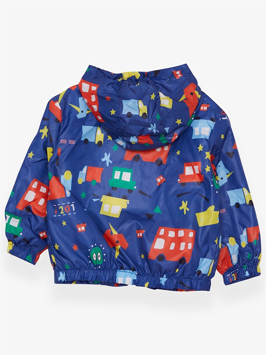 Lacivert Kapüşonlu Uzun Kollu Desenli Erkek Bebek Yağmurluk-1
