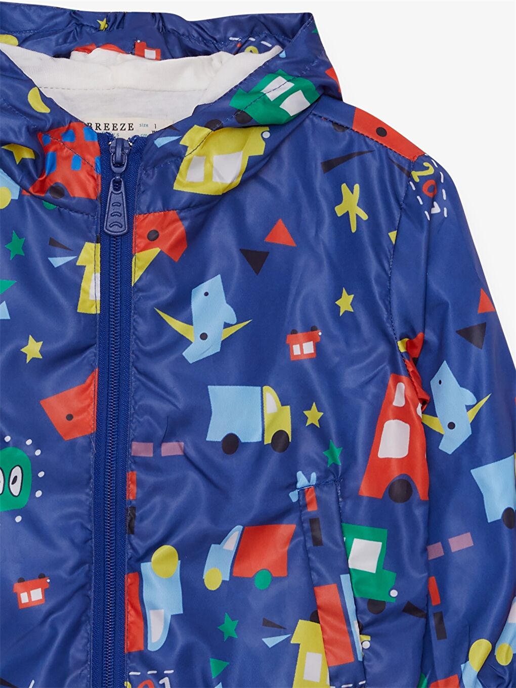 Lacivert Kapüşonlu Uzun Kollu Desenli Erkek Bebek Yağmurluk-2