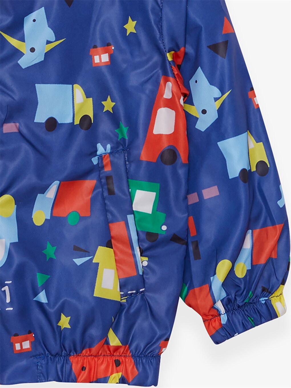 Lacivert Kapüşonlu Uzun Kollu Desenli Erkek Bebek Yağmurluk-3