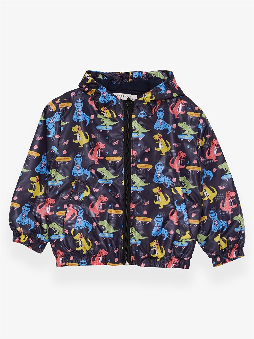 Siyah Kapüşonlu Uzun Kollu Desenli Erkek Bebek Yağmurluk