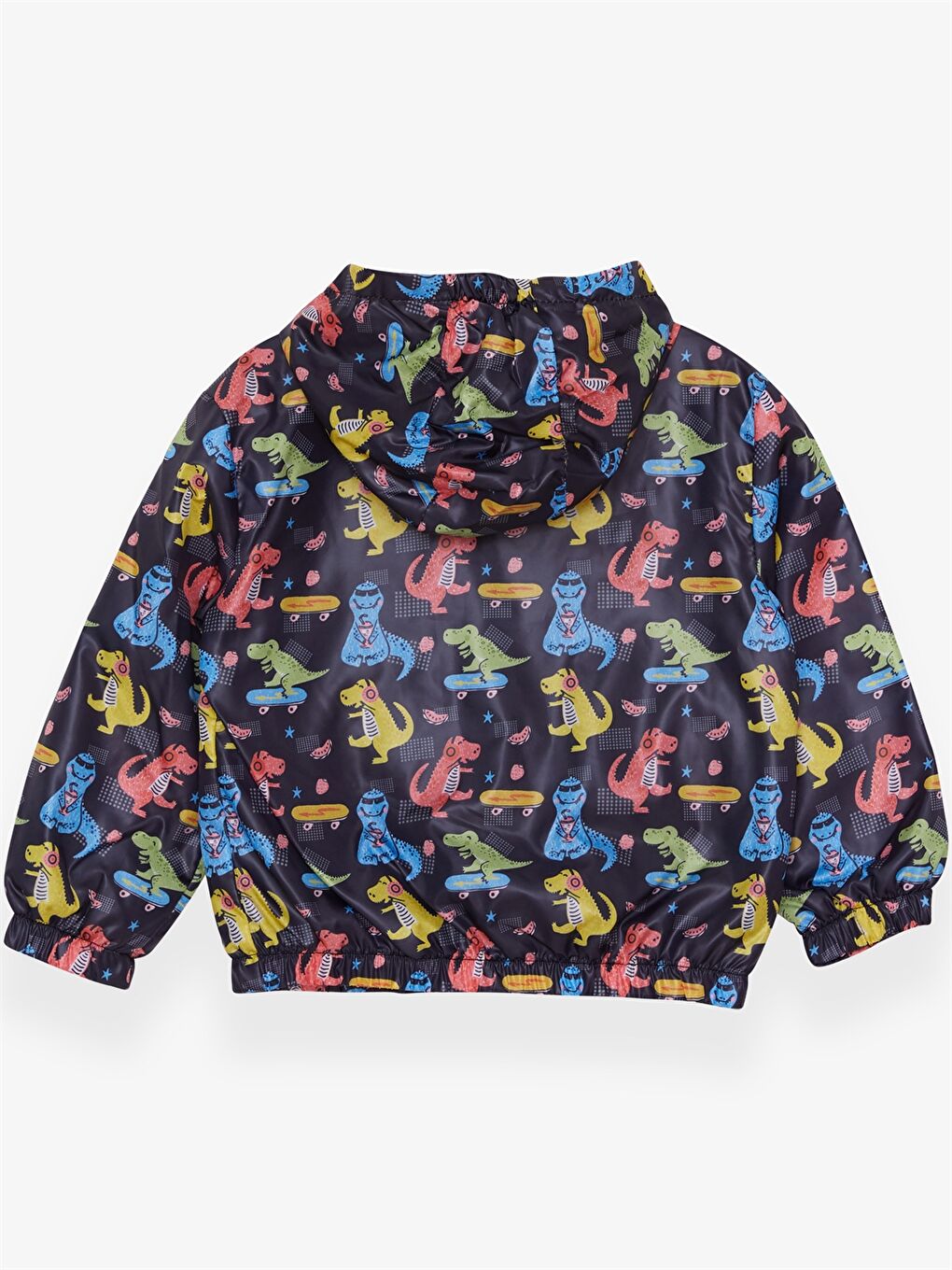 Siyah Kapüşonlu Uzun Kollu Desenli Erkek Bebek Yağmurluk-1