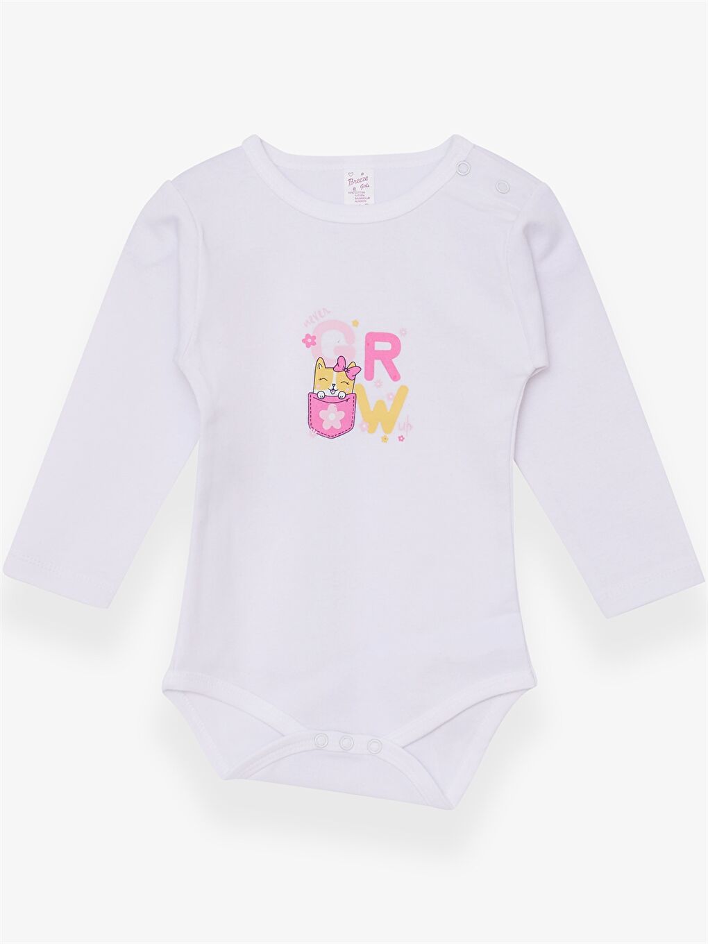 Crew Neck Long Sleeve Printed Baby Girls' Snap Fastening Bodysuit