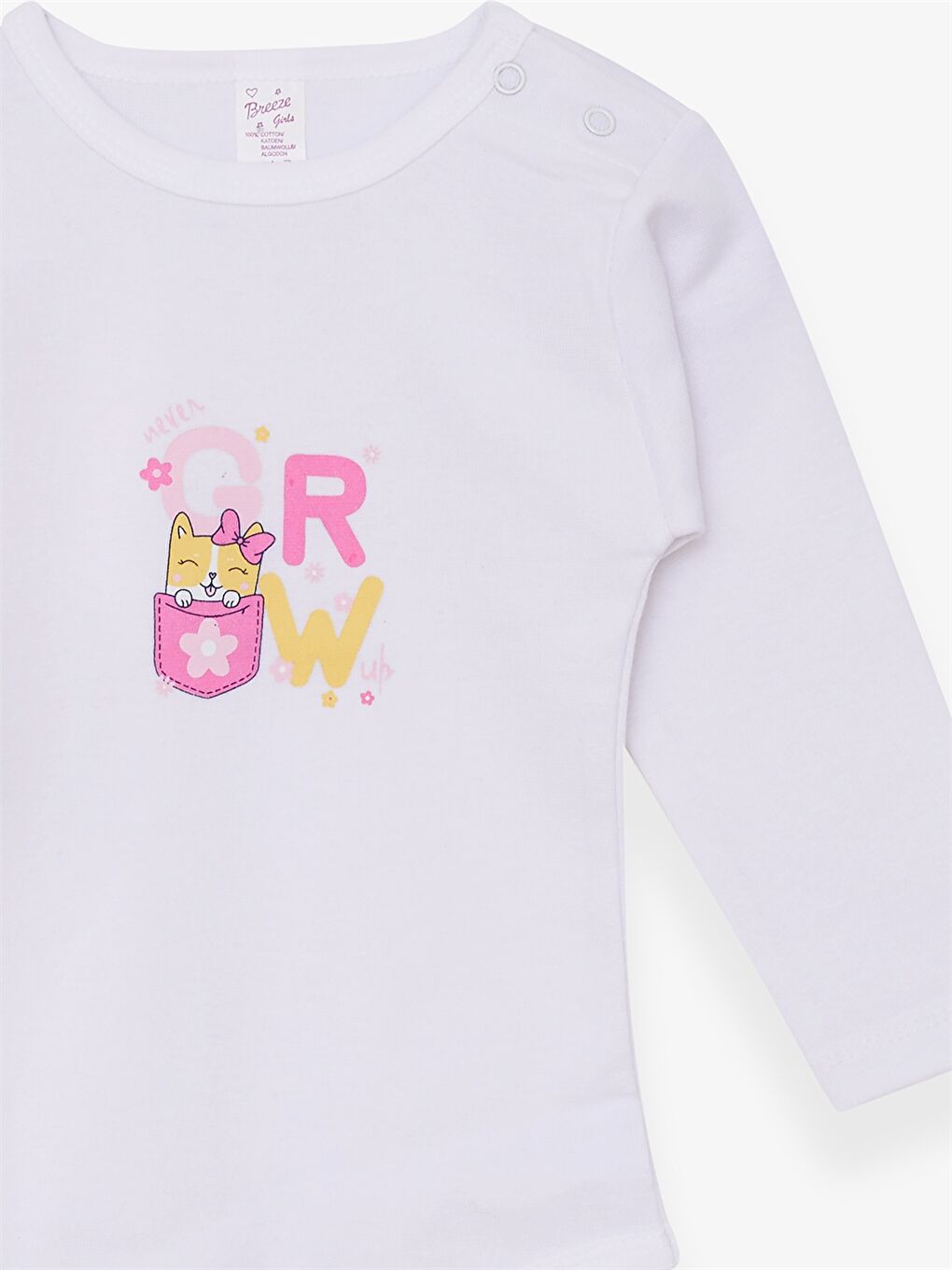 Crew Neck Long Sleeve Printed Baby Girls' Snap Fastening Bodysuit-2