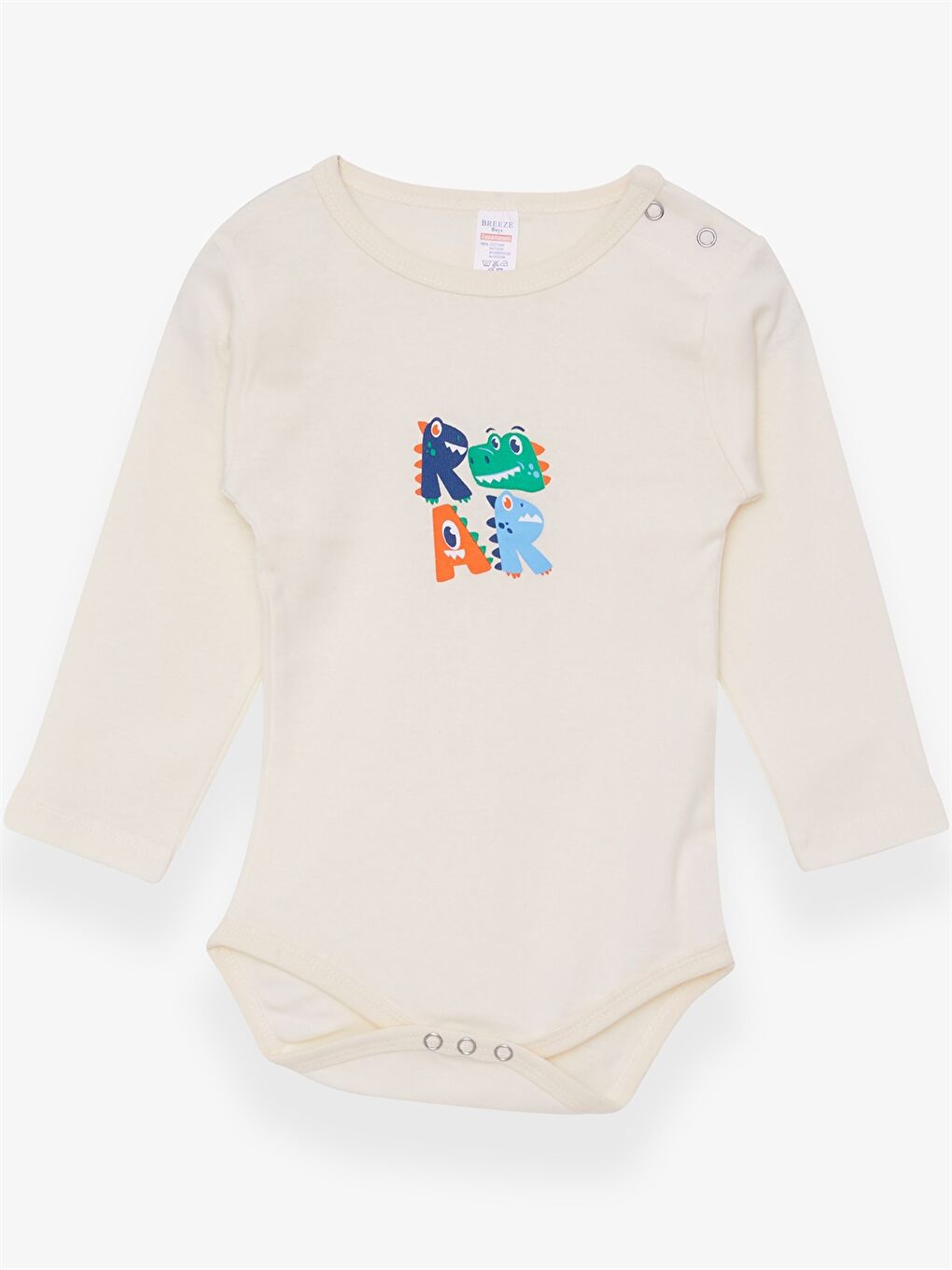 Ekru Bisiklet Yaka Uzun Kollu Erkek Bebek Çıtçıtlı Bodysuit