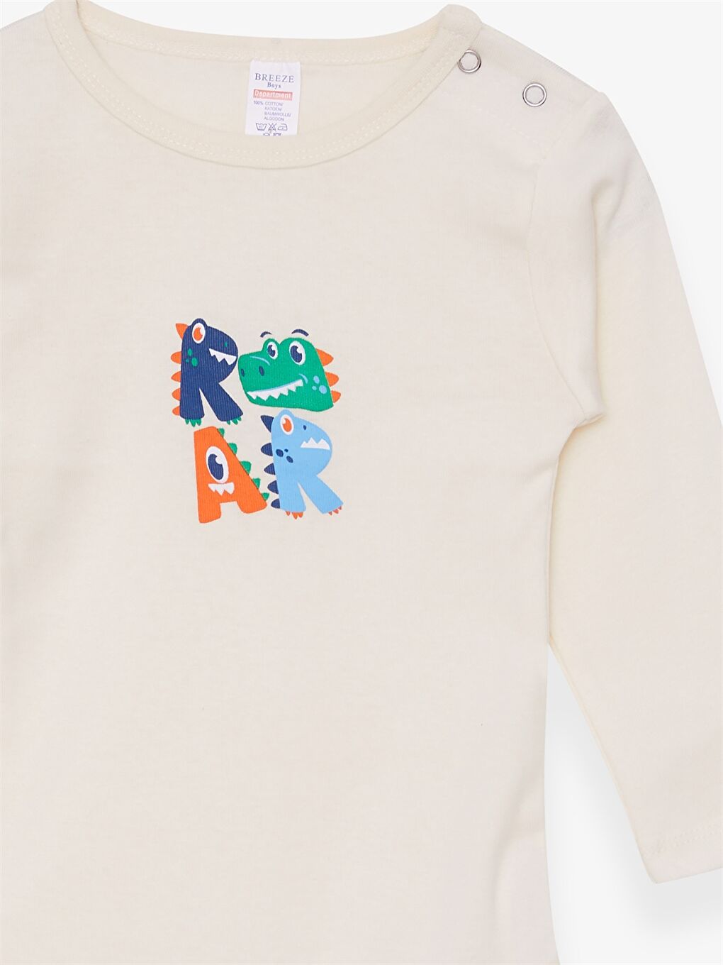 Ekru Bisiklet Yaka Uzun Kollu Erkek Bebek Çıtçıtlı Bodysuit-2