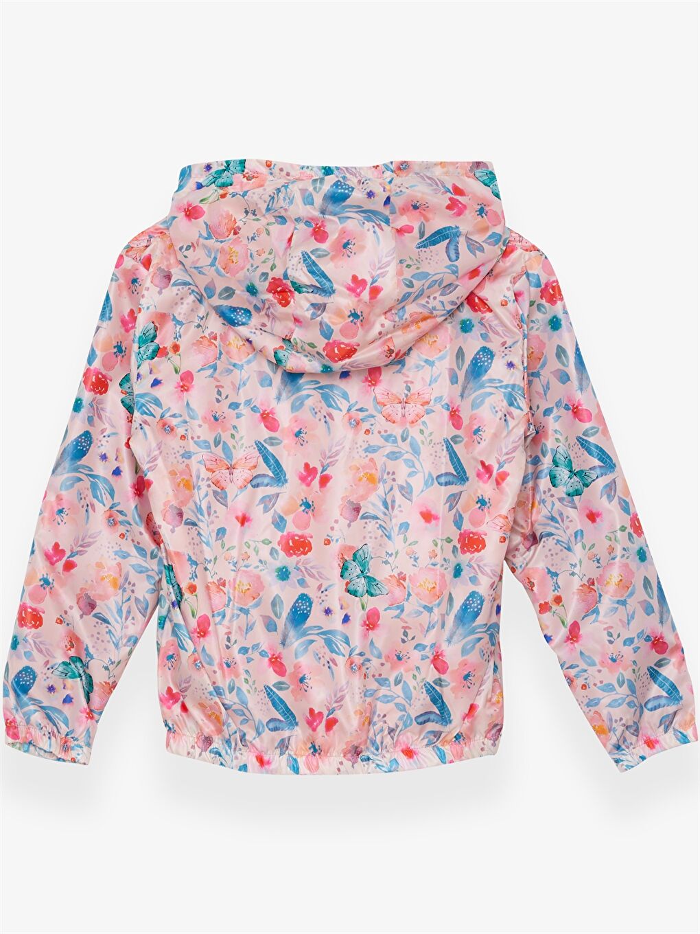 Pembe Kapüşonlu Baskılı Uzun Kollu Kız Çocuk Yağmurluk-1