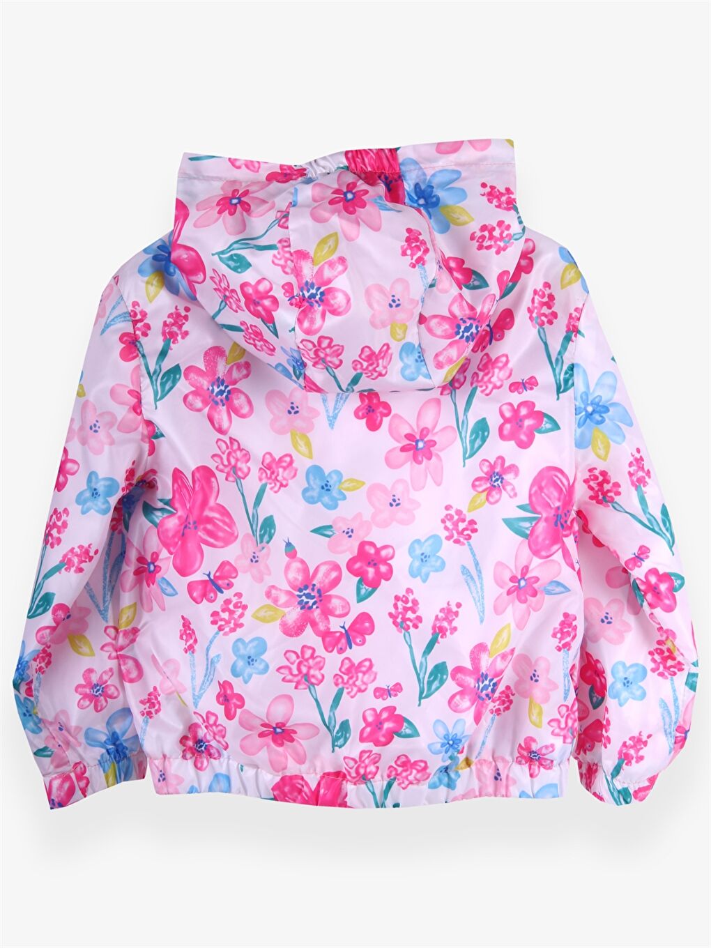 Beyaz Kapüşonlu Uzun Kollu Desenli Kız Bebek Yağmurluk-1