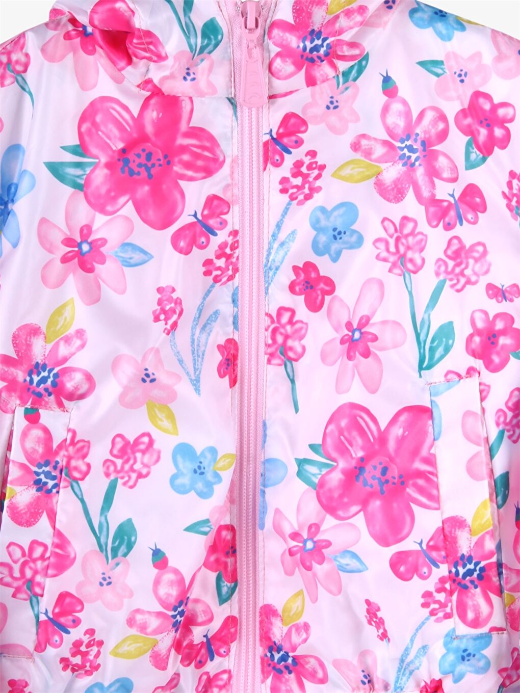 Beyaz Kapüşonlu Uzun Kollu Desenli Kız Bebek Yağmurluk-2