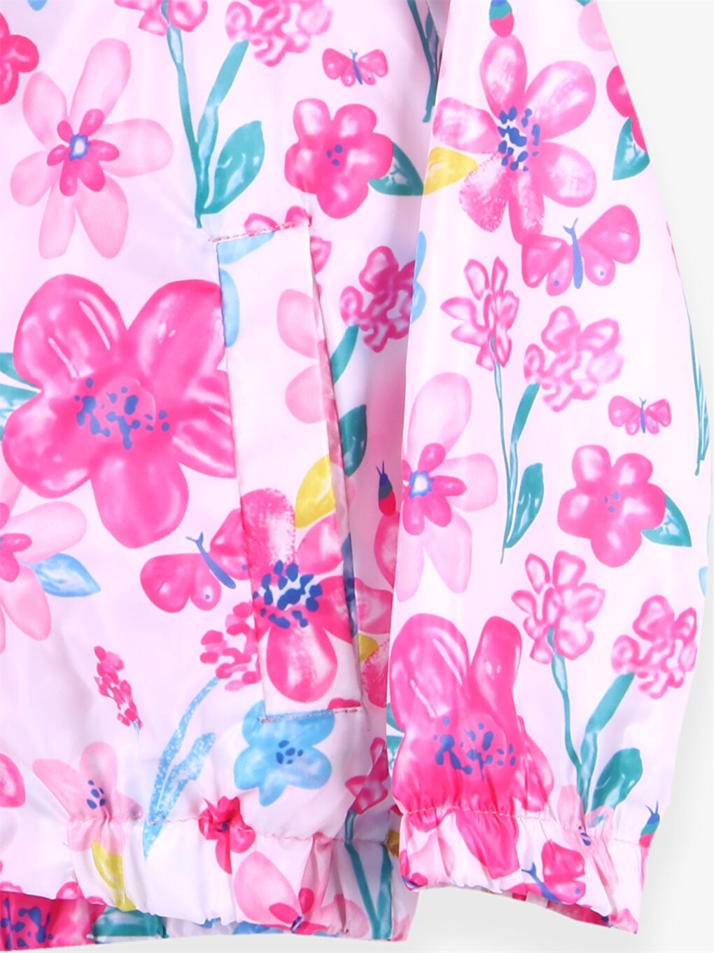 Beyaz Kapüşonlu Uzun Kollu Desenli Kız Bebek Yağmurluk-3