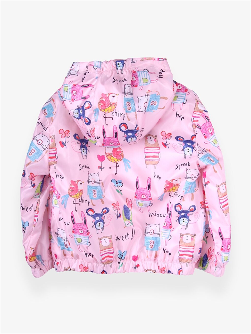 Pembe Kapüşonlu Uzun Kollu Desenli Kız Bebek Yağmurluk-1