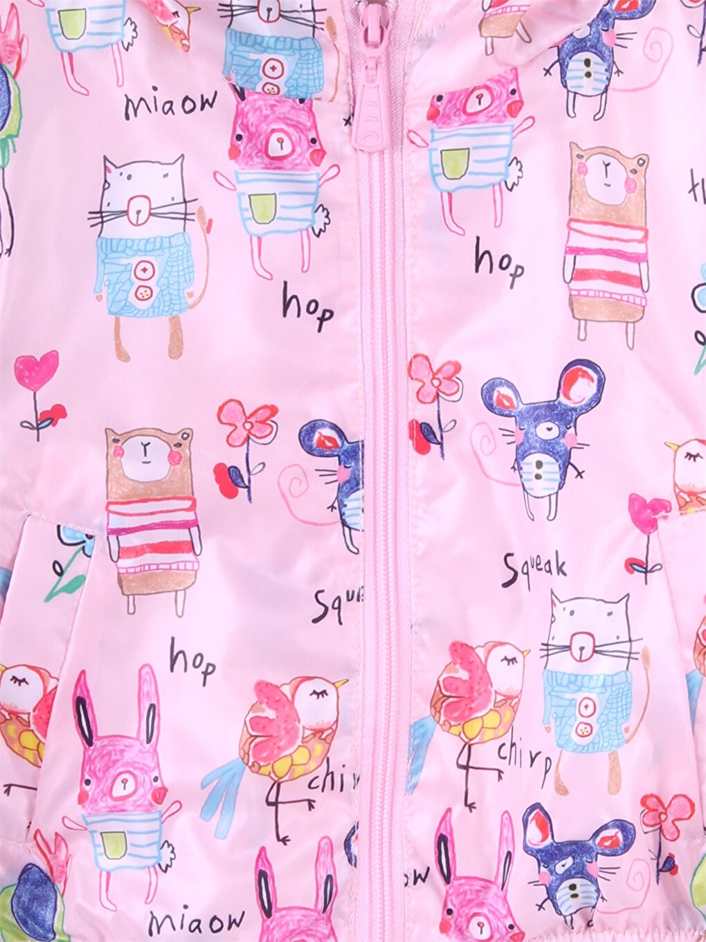 Pembe Kapüşonlu Uzun Kollu Desenli Kız Bebek Yağmurluk-2