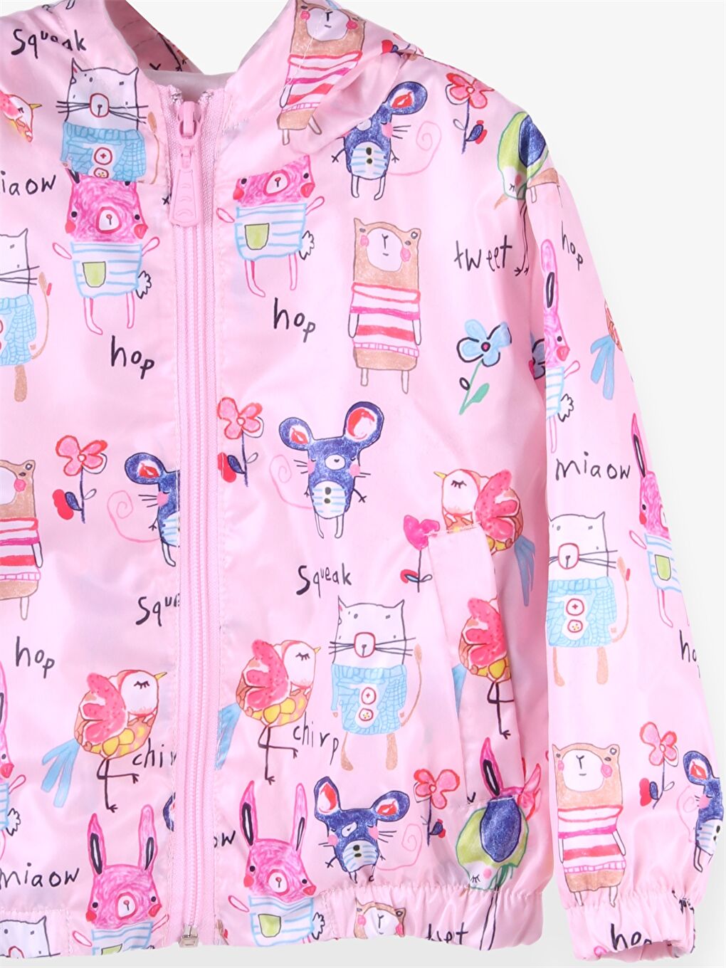 Pembe Kapüşonlu Uzun Kollu Desenli Kız Bebek Yağmurluk-3