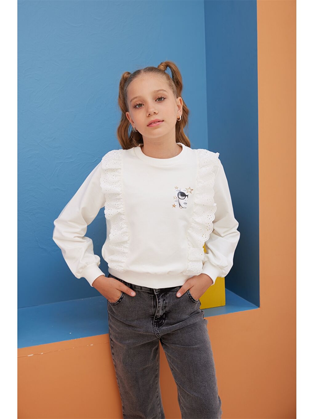 Crew Neck Printed Long Sleeve Girls' Sweatshirt-3