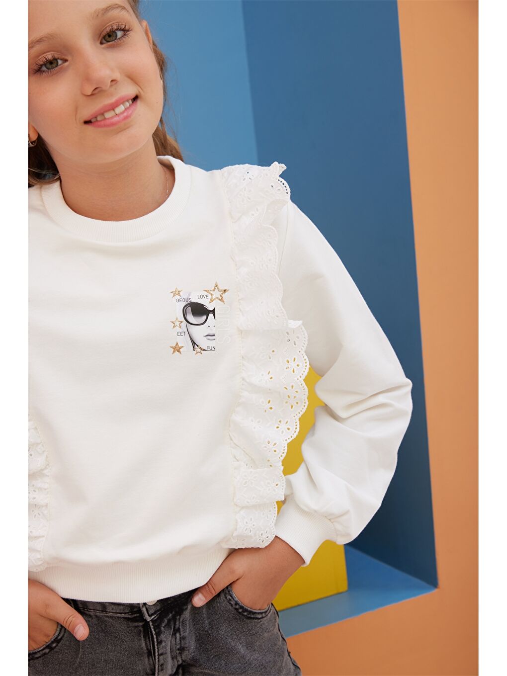 Crew Neck Printed Long Sleeve Girls' Sweatshirt-2