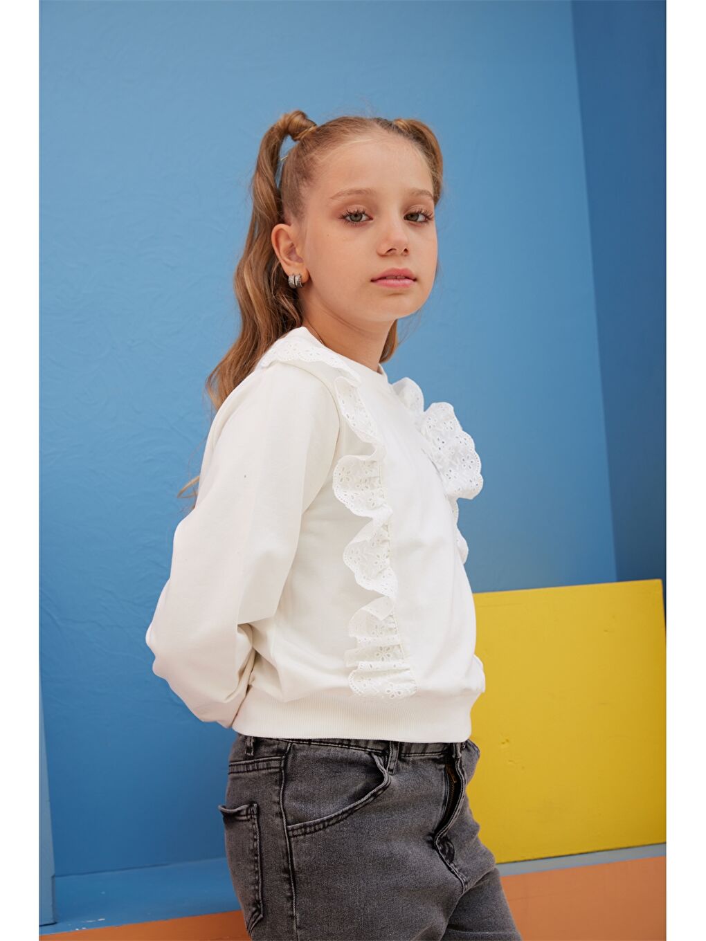 Crew Neck Printed Long Sleeve Girls' Sweatshirt