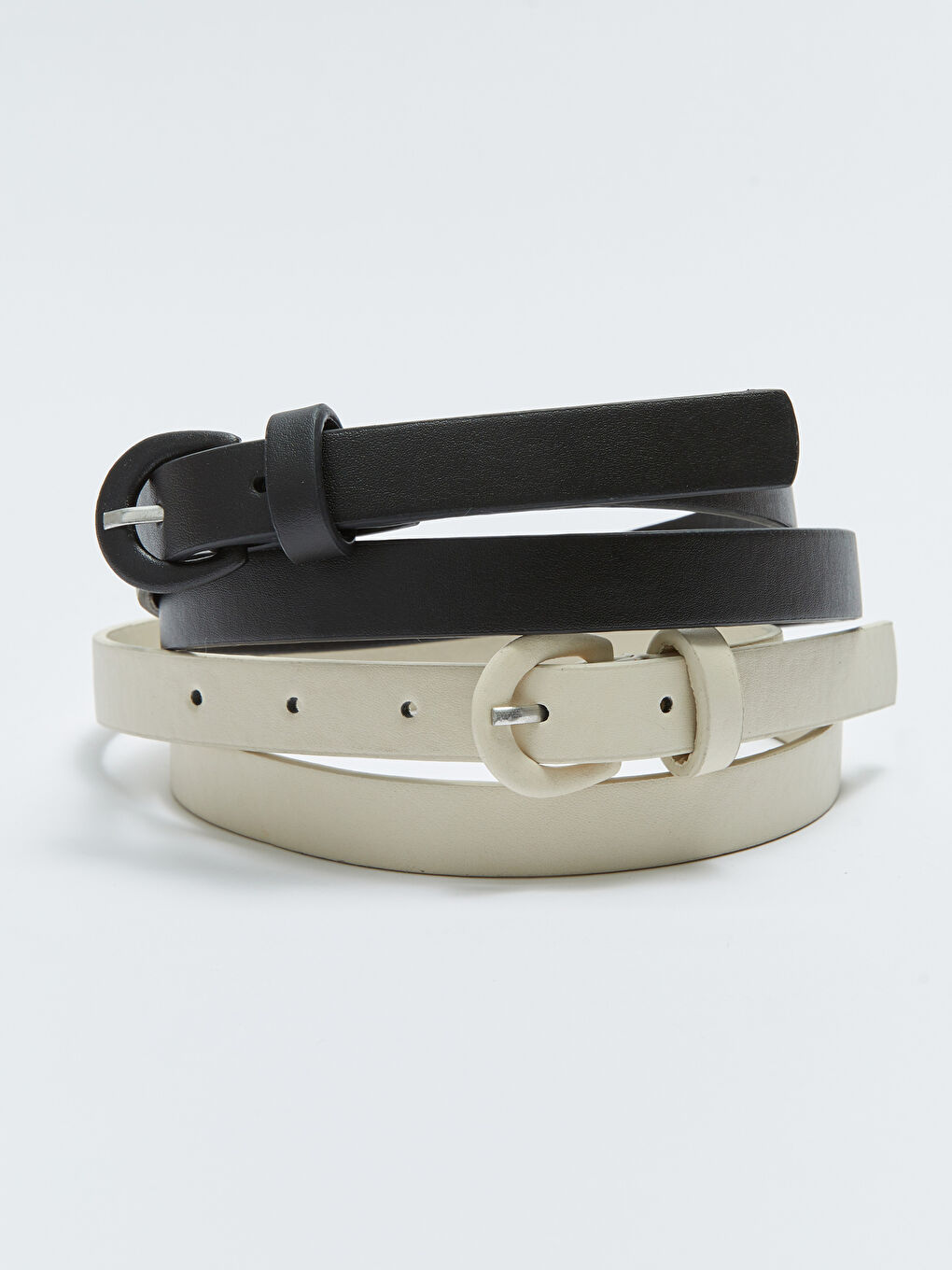 Leather Look Slim Woman Belt 2 Pack