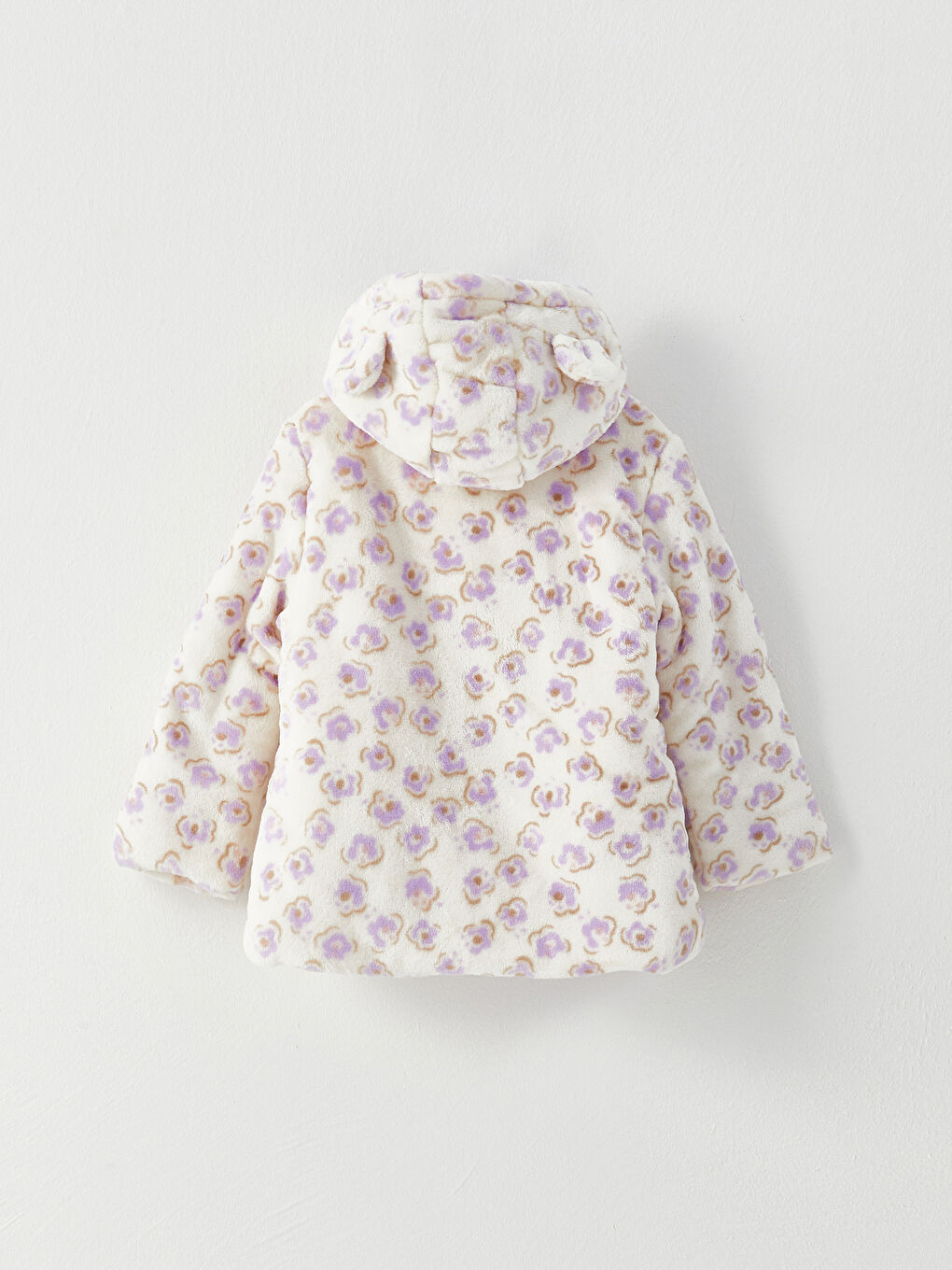Hooded Long Sleeve Patterned Plush Baby Girl Coat-2