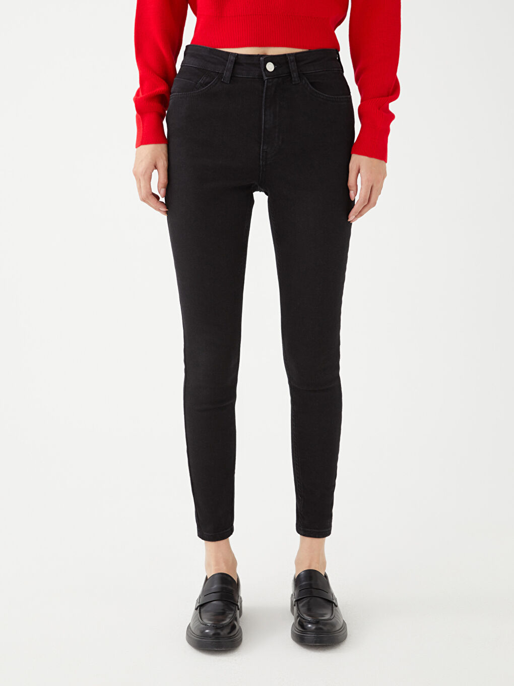 Jean Droit Moulant Mercure Taille Haute Pour Femmes-3