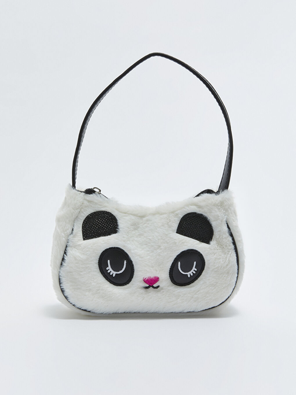 Beyaz Nakışlı Pelüş Kız Çocuk Omuz Çantası