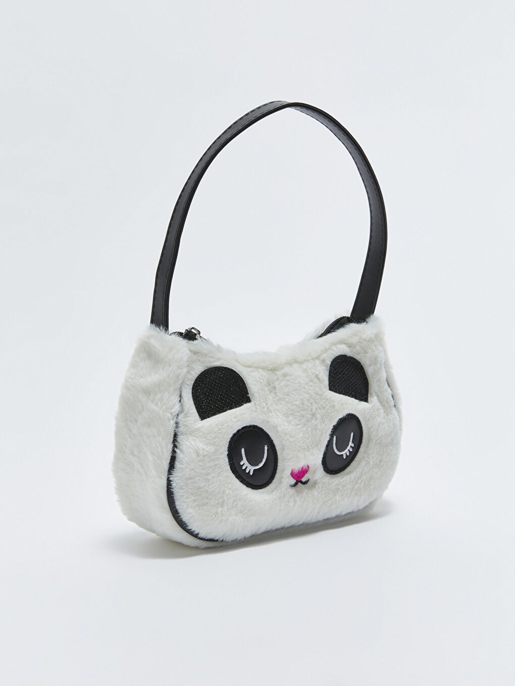 Beyaz Nakışlı Pelüş Kız Çocuk Omuz Çantası-1