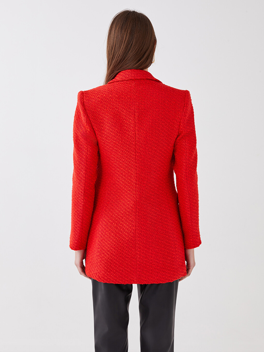 Kırmızı Düz Uzun Kollu Kadın Tüvit Blazer Ceket-7