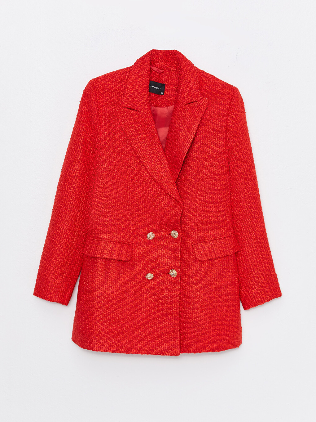 Kırmızı Düz Uzun Kollu Kadın Tüvit Blazer Ceket-8