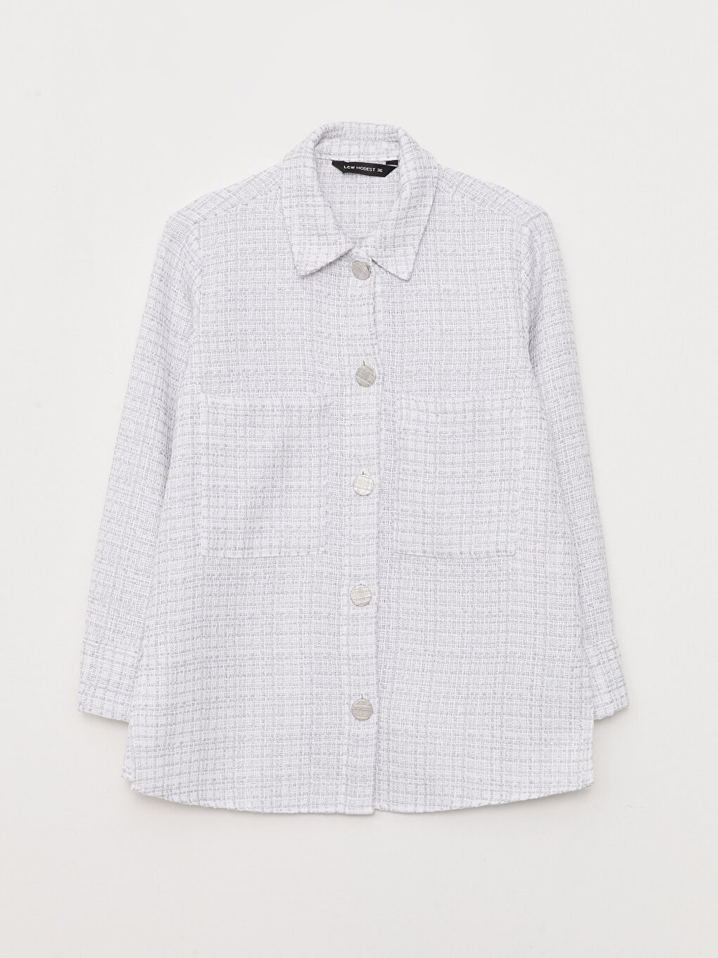 Ekru Kendinden Desenli Uzun Kollu Kadın Gömlek Tunik-5