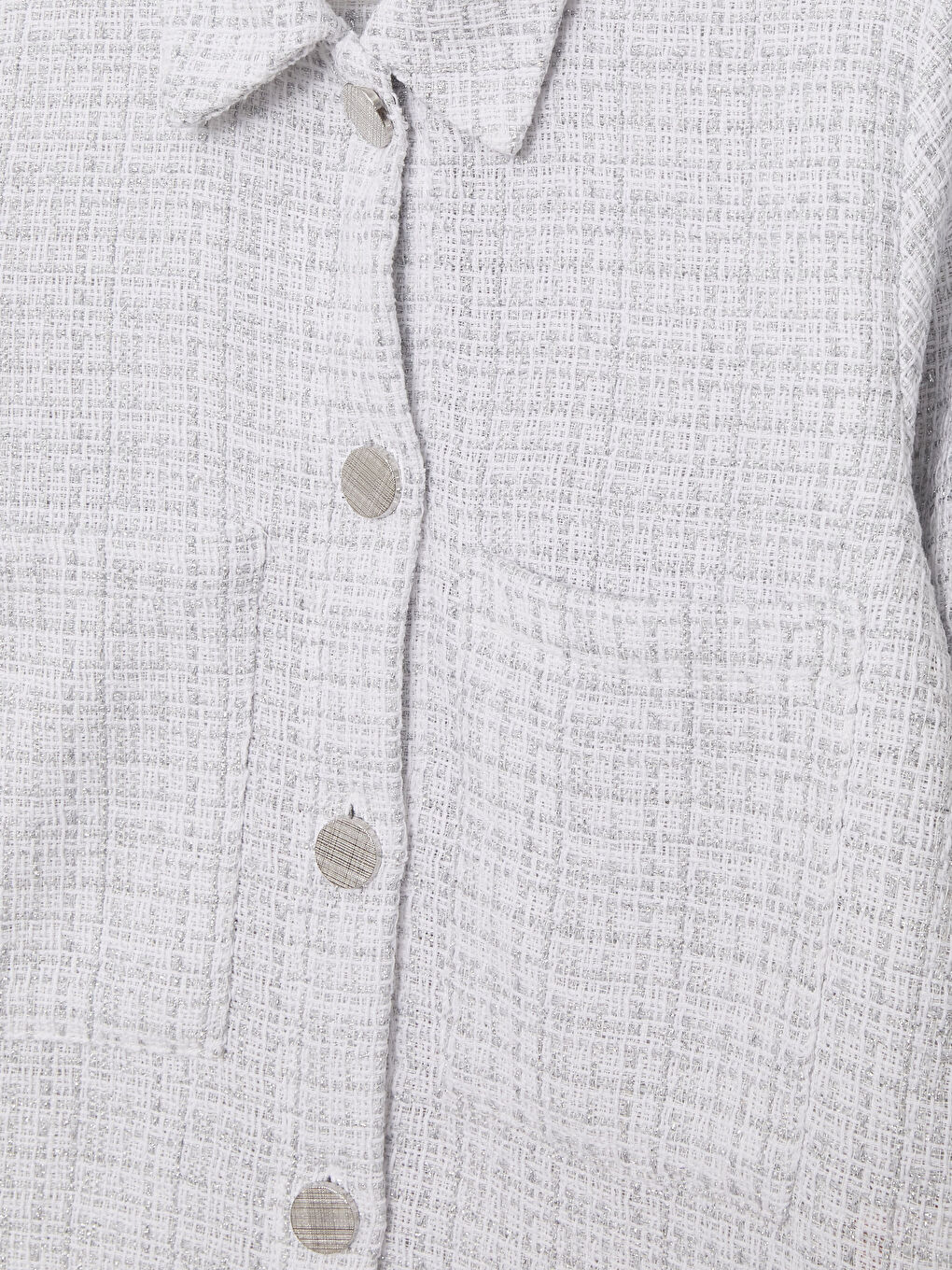 Ekru Kendinden Desenli Uzun Kollu Kadın Gömlek Tunik-7