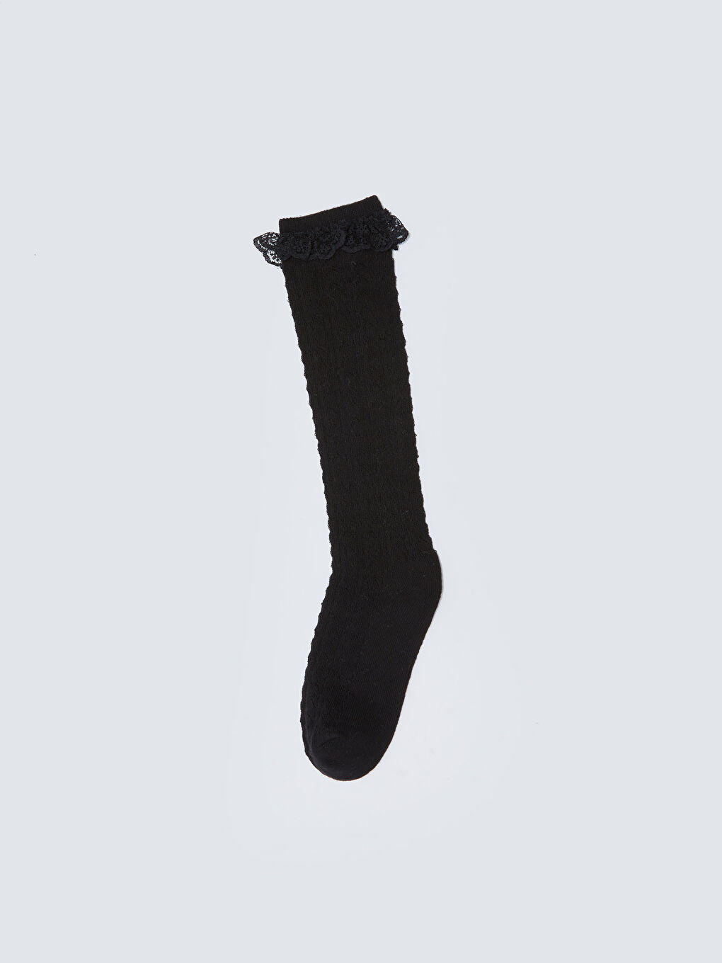 Siyah Kendinden Desenli Kız Çocuk Diz Altı Çorap-1