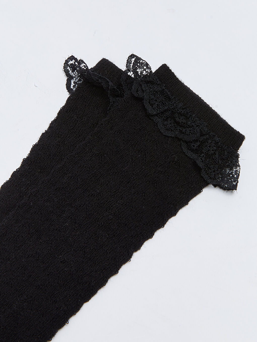 Siyah Kendinden Desenli Kız Çocuk Diz Altı Çorap-2