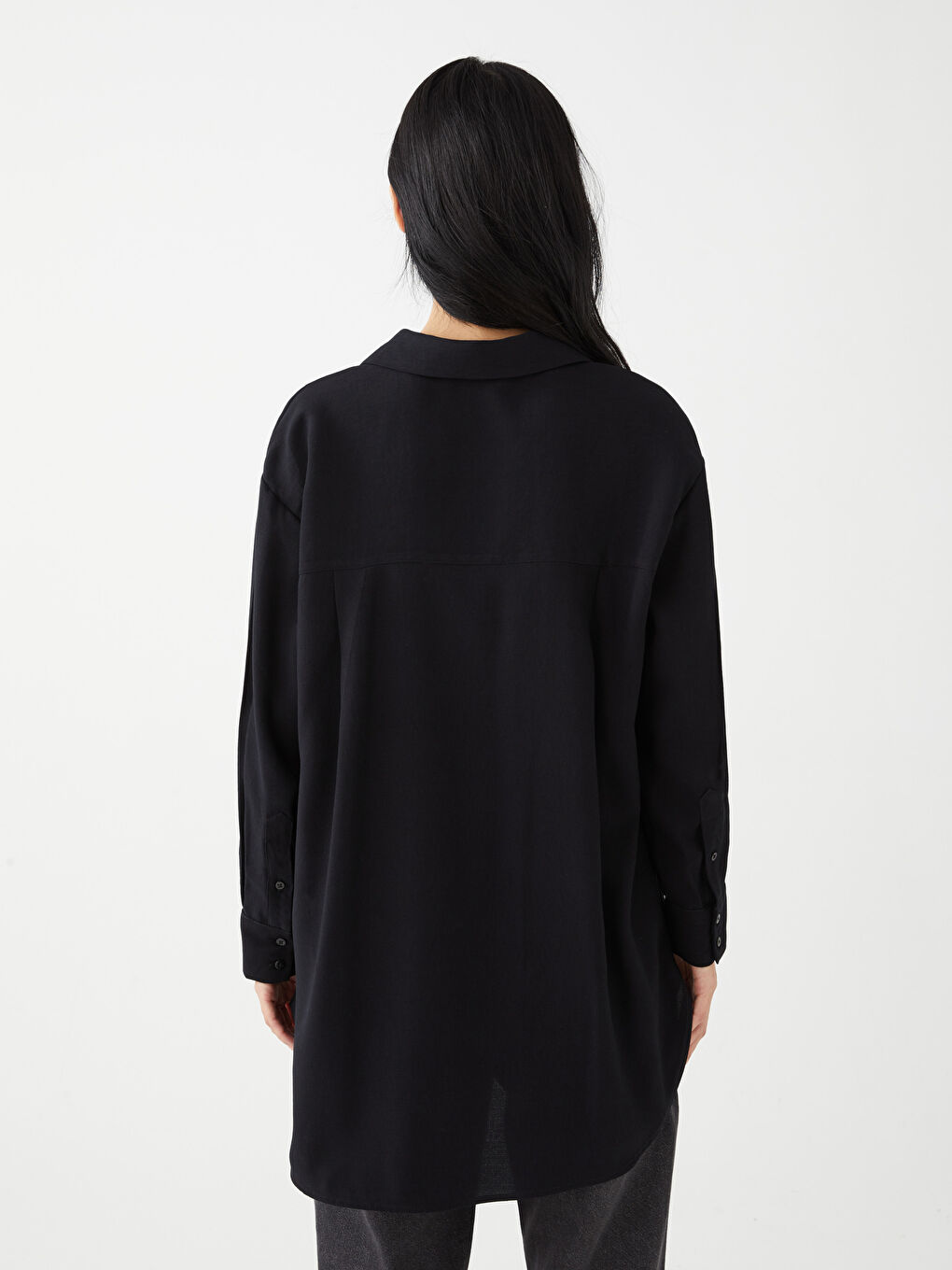 قميص تونيك سادة كم طويل واسع للسيدات-4