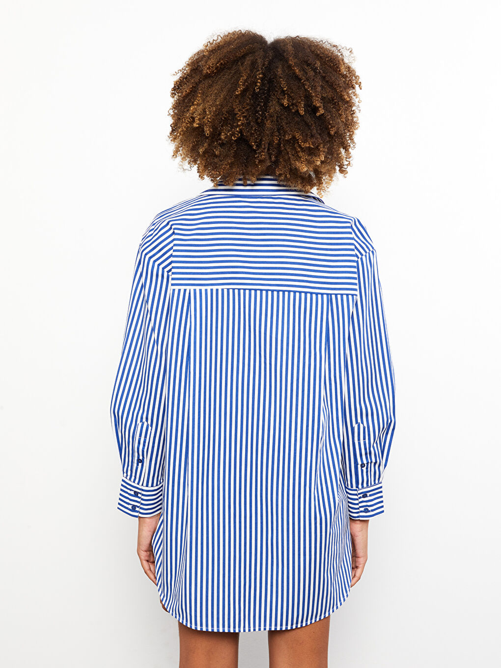 Lacivert Çizgili Oversize Kadın Gömlek Tunik-3