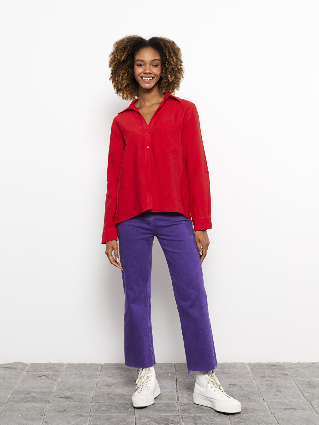 Buttoned Regular Long Sleeve Women's Shirt-1