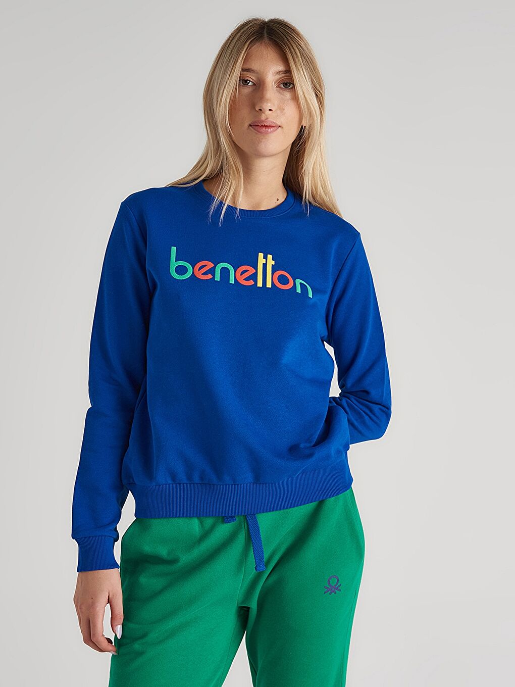 United Colors Of Benetton Mavi Bisiklet Yaka Baskılı Uzun Kollu Kadın Sweatshirt - 2