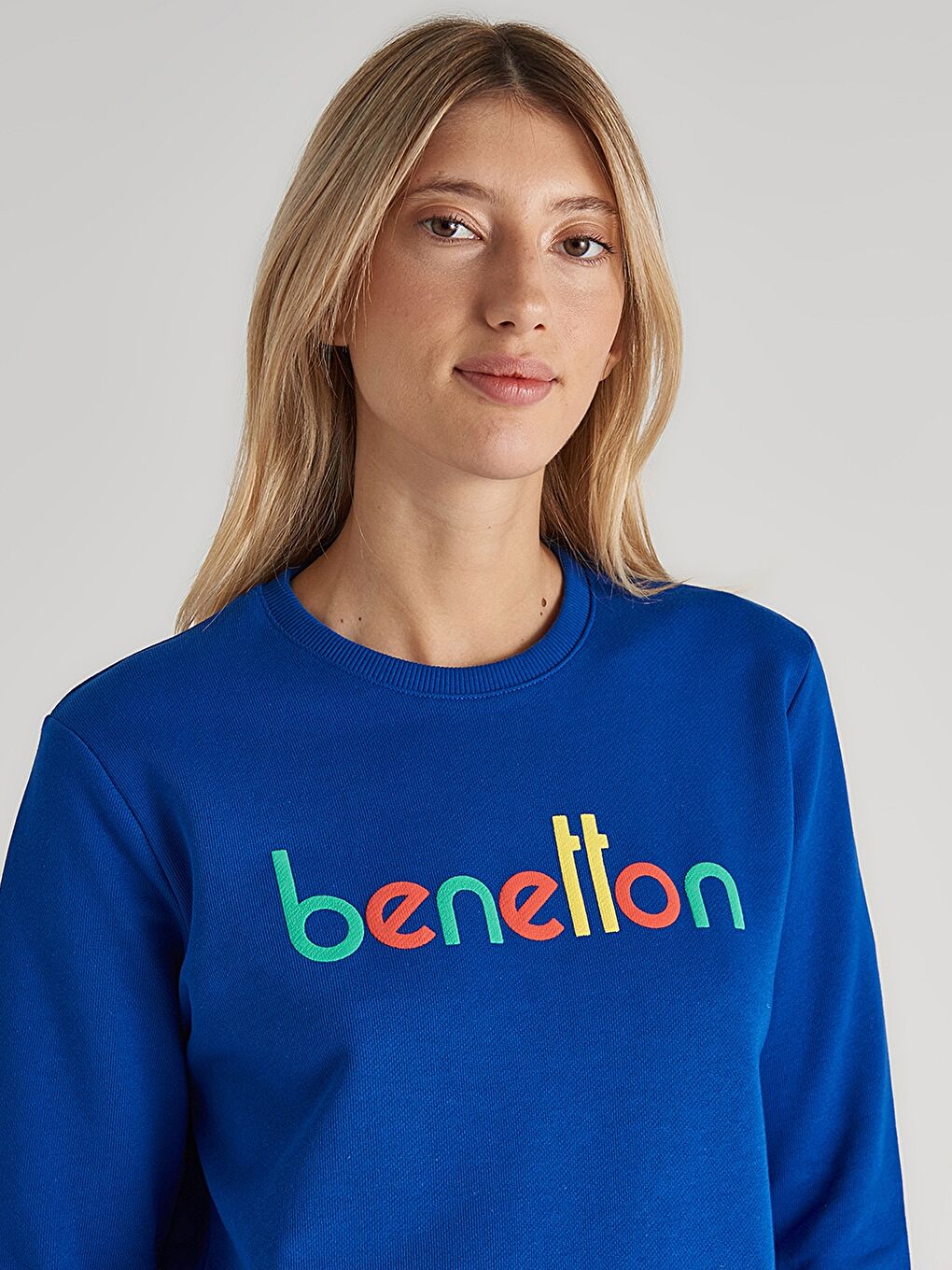 United Colors Of Benetton Mavi Bisiklet Yaka Baskılı Uzun Kollu Kadın Sweatshirt - 3